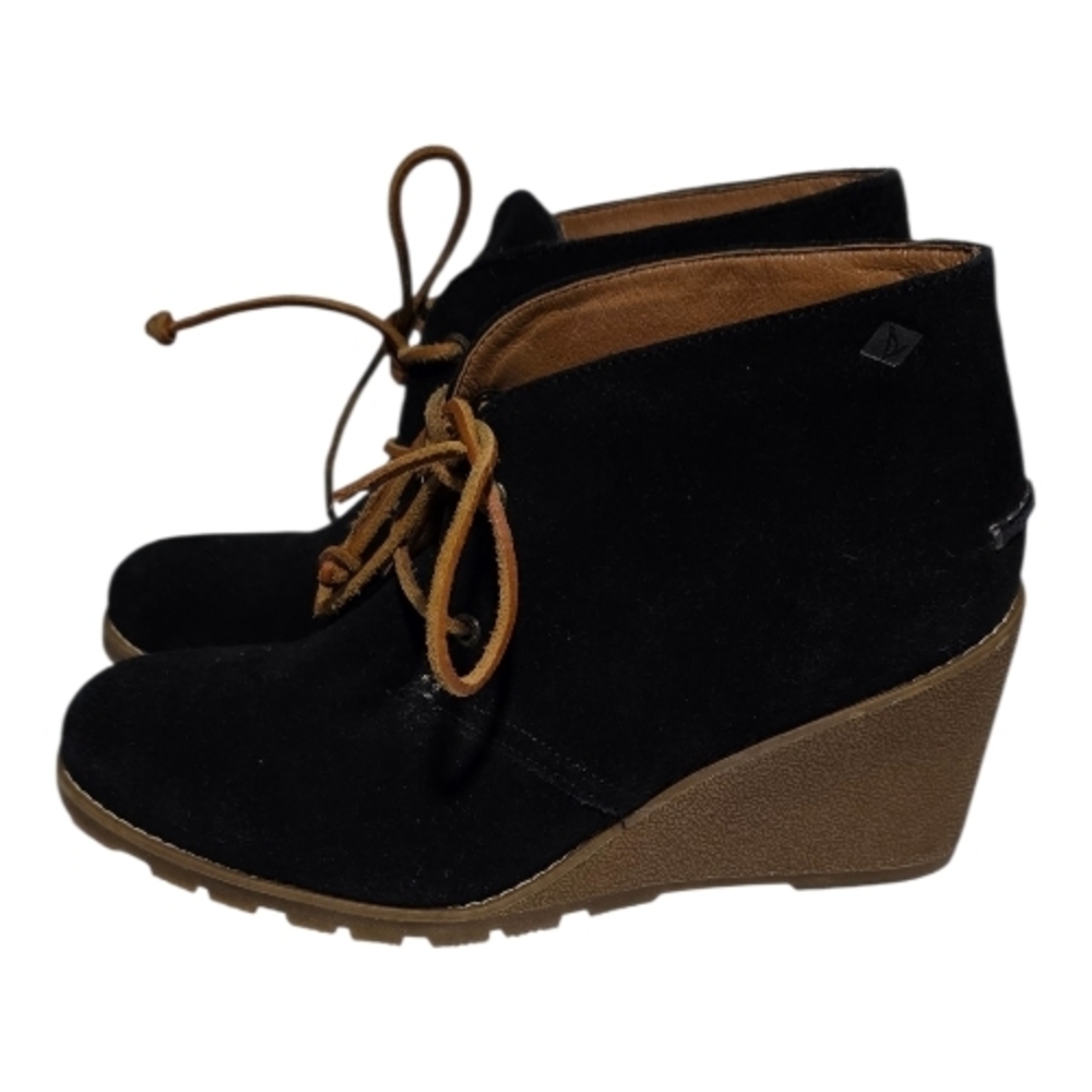 Sperry Black Suede Wedge Ankle Boot